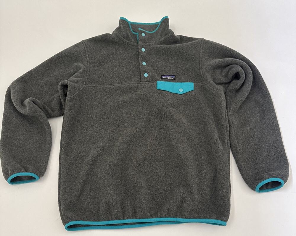 Patagonia Synchilla Snap T-Fleece Pullover Mens Small Gray Turquoise Outdoor